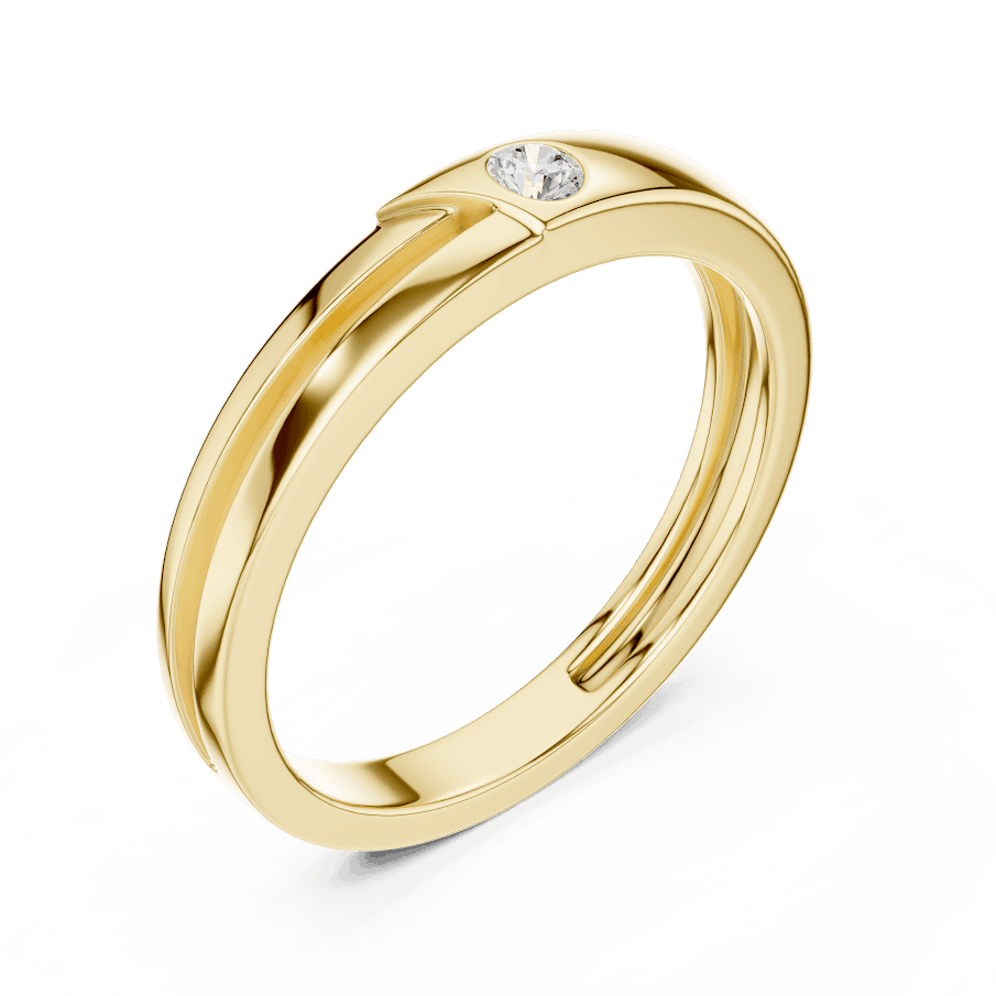 Minimalist solitaire diamond band ring with a sleek polished design and a single sparkling stone by Aortas Jewels.