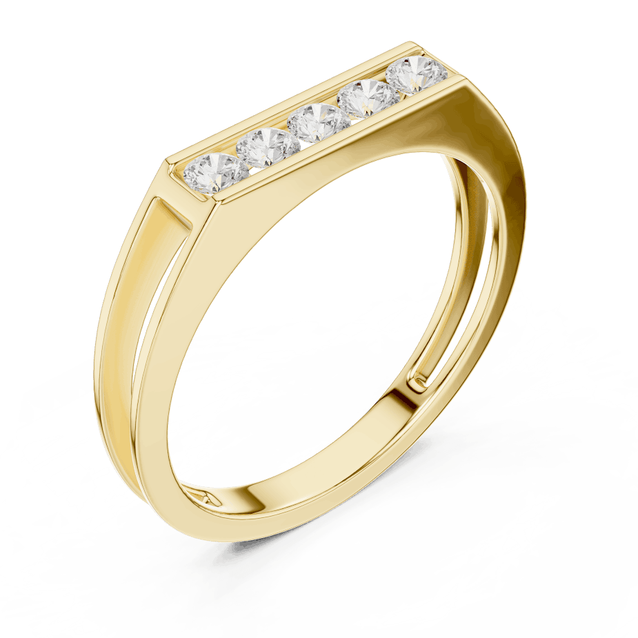 Modern bar diamond band ring featuring a sleek polished band with a horizontal row of brilliant round diamonds by Aortas Jewels.