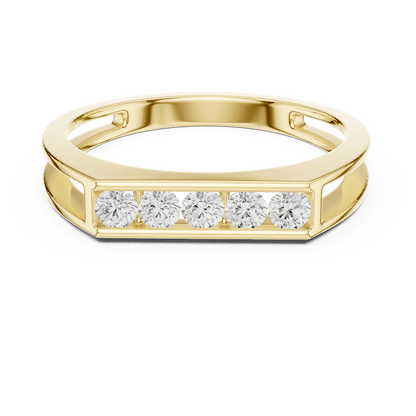 Modern bar diamond band ring featuring a sleek polished band with a horizontal row of brilliant round diamonds by Aortas Jewels.