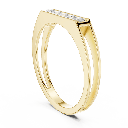 Modern bar diamond band ring featuring a sleek polished band with a horizontal row of brilliant round diamonds by Aortas Jewels.