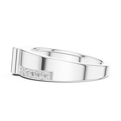 Modern channel-set diamond band ring with a sleek polished finish and sparkling accent stones by Aortas Jewels.