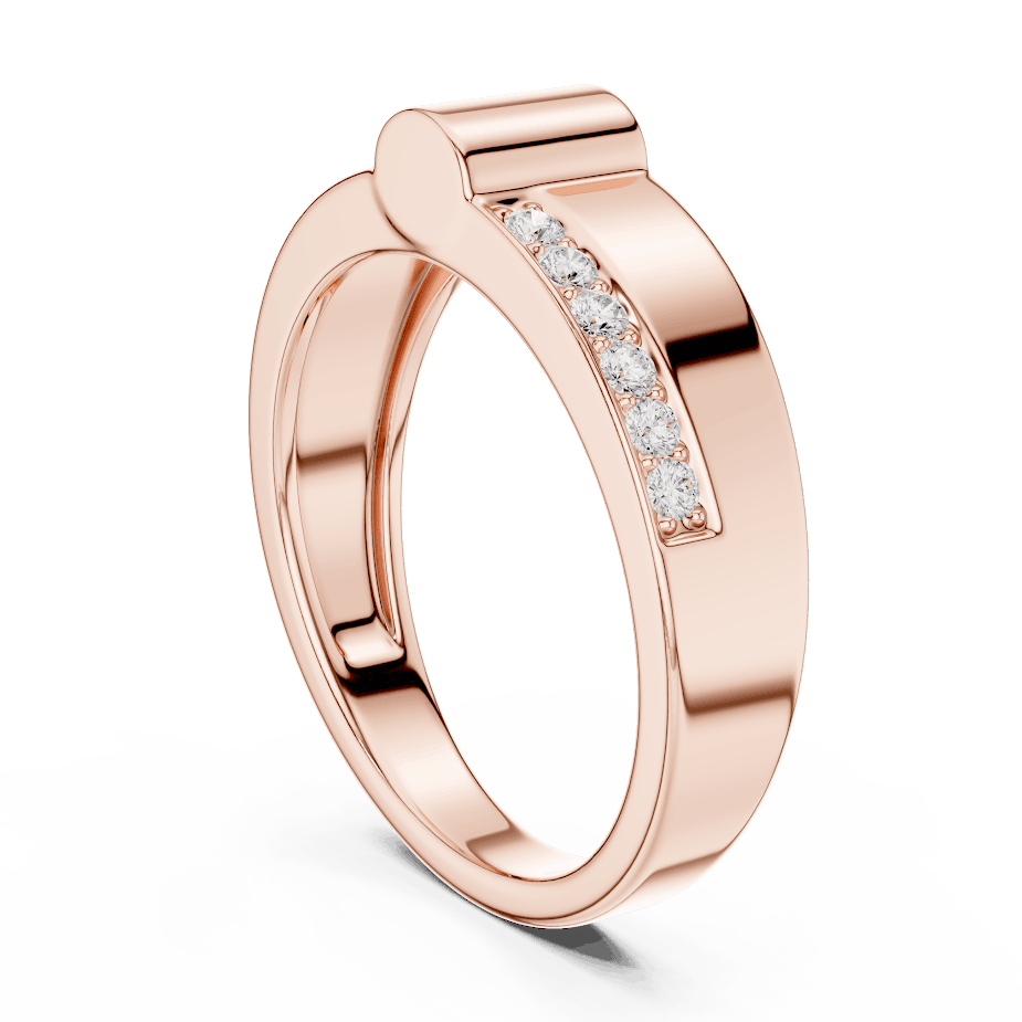 Modern channel-set diamond band ring with a sleek polished finish and sparkling accent stones by Aortas Jewels.
