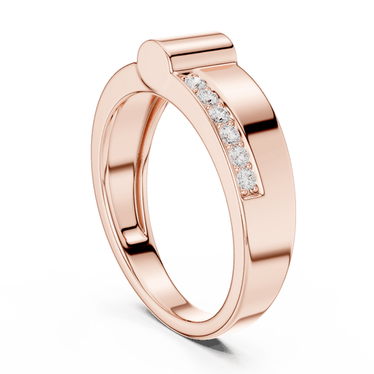 Modern channel-set diamond band ring with a sleek polished finish and sparkling accent stones by Aortas Jewels.