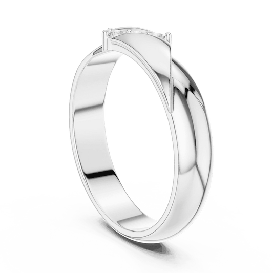Modern curved diamond accent ring featuring a sleek polished band with a contemporary sweeping design and sparkling round diamonds by Aortas Jewels.