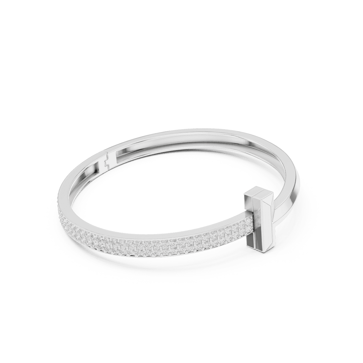 Modern pavé diamond nail bangle featuring a sleek polished nail-inspired design with sparkling pavé-set diamonds by Aortas Jewels.
