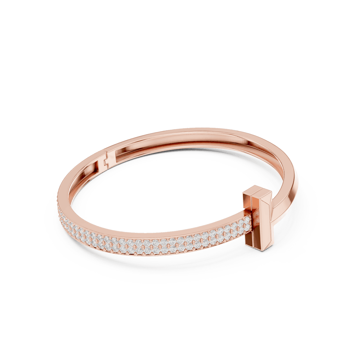 Modern pavé diamond nail bangle featuring a sleek polished nail-inspired design with sparkling pavé-set diamonds by Aortas Jewels.