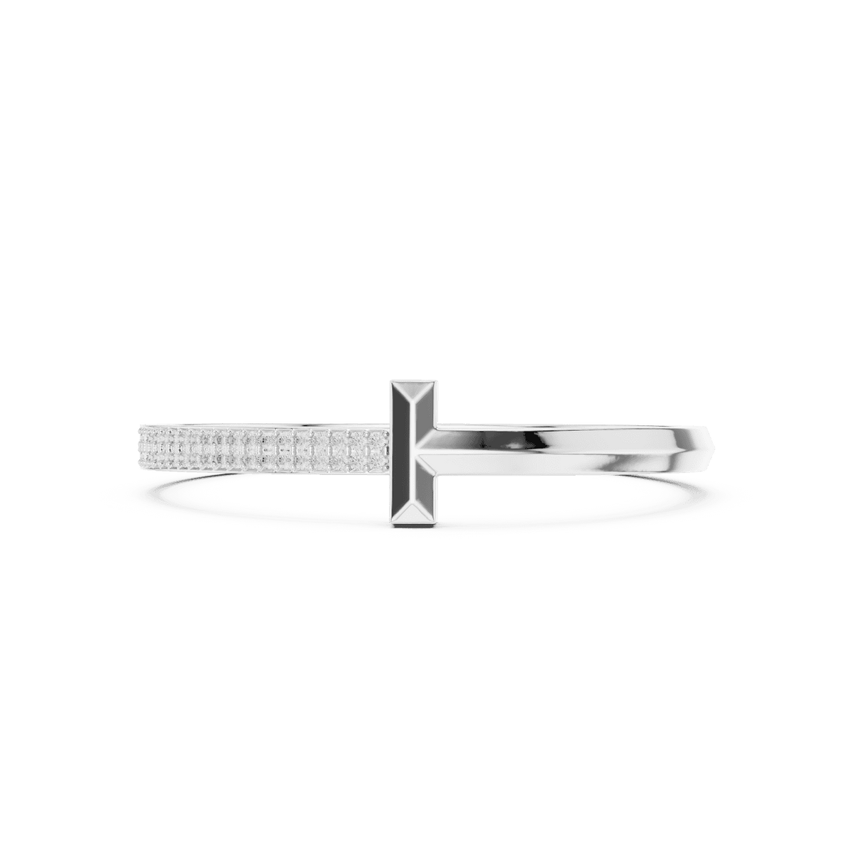 Modern pavé diamond nail bangle featuring a sleek polished nail-inspired design with sparkling pavé-set diamonds by Aortas Jewels.