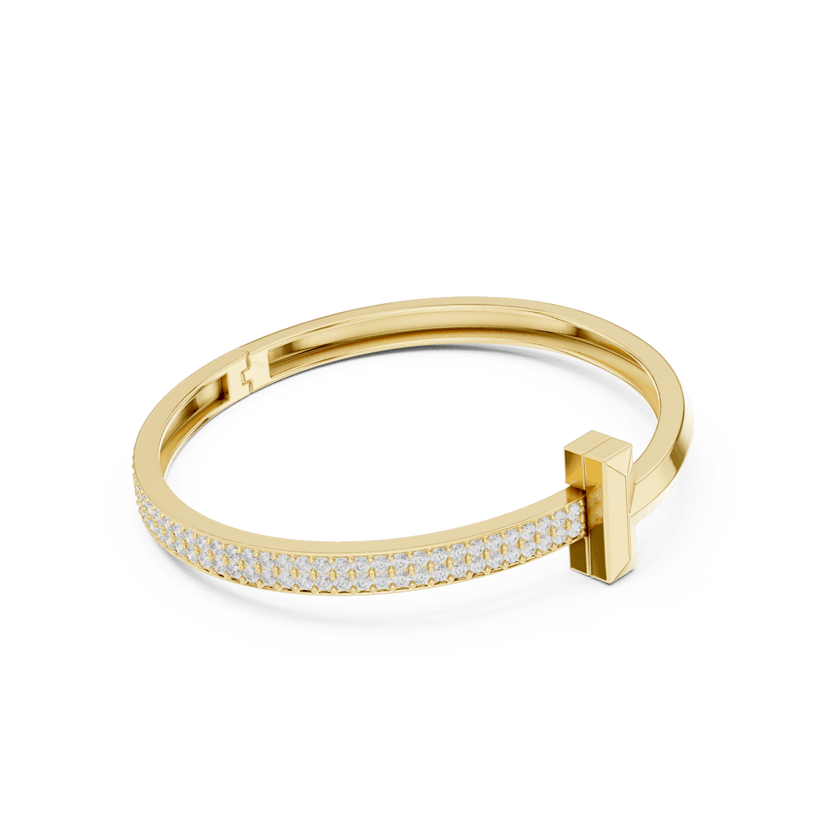 Modern pavé diamond nail bangle featuring a sleek polished nail-inspired design with sparkling pavé-set diamonds by Aortas Jewels.