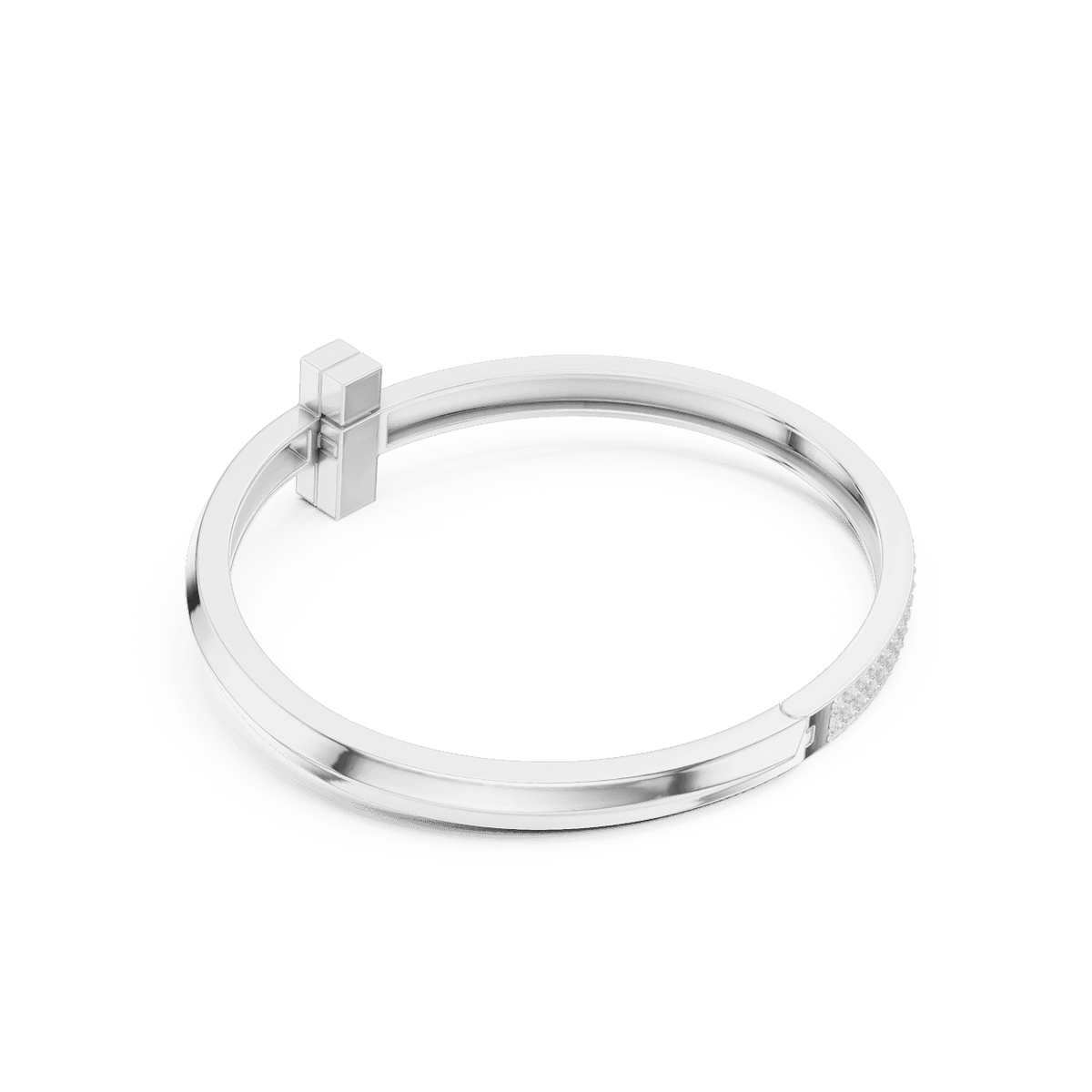 Modern pavé diamond nail bangle featuring a sleek polished nail-inspired design with sparkling pavé-set diamonds by Aortas Jewels.