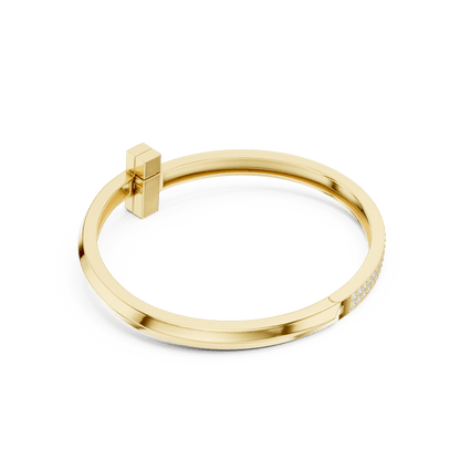 Modern pavé diamond nail bangle featuring a sleek polished nail-inspired design with sparkling pavé-set diamonds by Aortas Jewels.