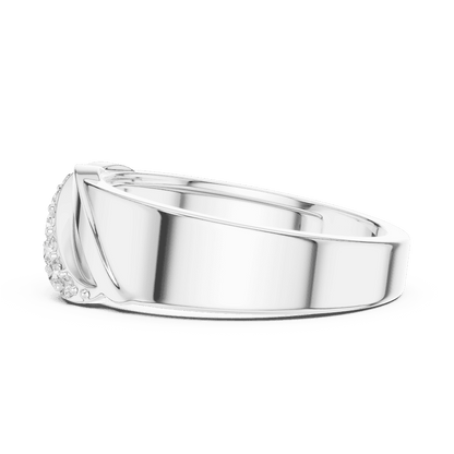 Modern twist solitaire diamond ring featuring a sleek crossover band and sparkling round center stone by Aortas Jewels.