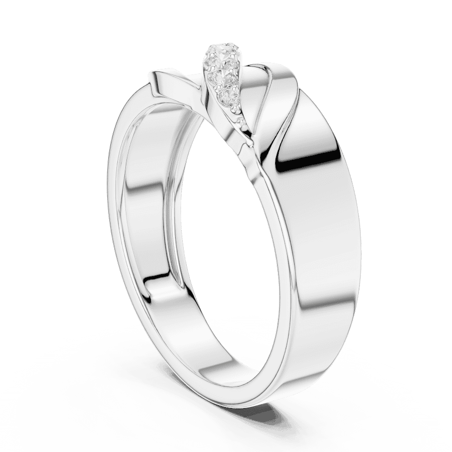 Modern twist solitaire diamond ring featuring a sleek crossover band and sparkling round center stone by Aortas Jewels.