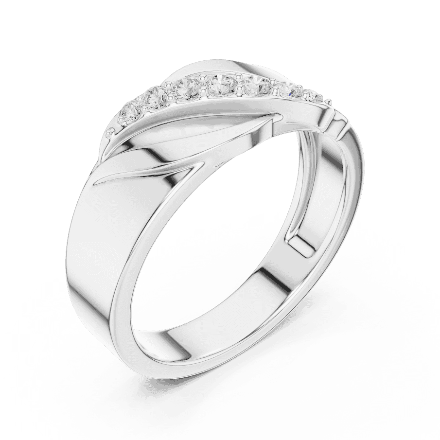 Modern twist solitaire diamond ring featuring a sleek crossover band and sparkling round center stone by Aortas Jewels.