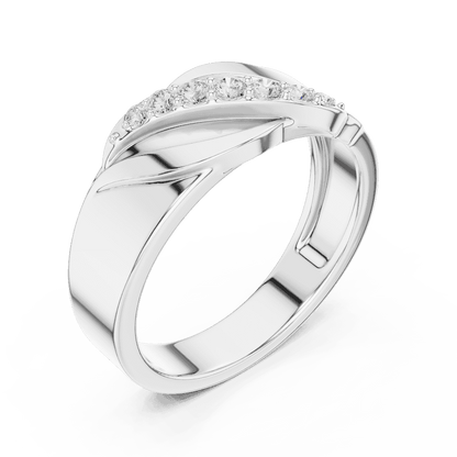 Modern twist solitaire diamond ring featuring a sleek crossover band and sparkling round center stone by Aortas Jewels.