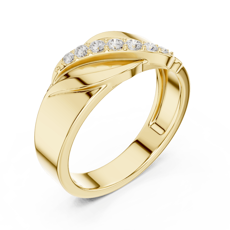 Modern twist solitaire diamond ring featuring a sleek crossover band and sparkling round center stone by Aortas Jewels.