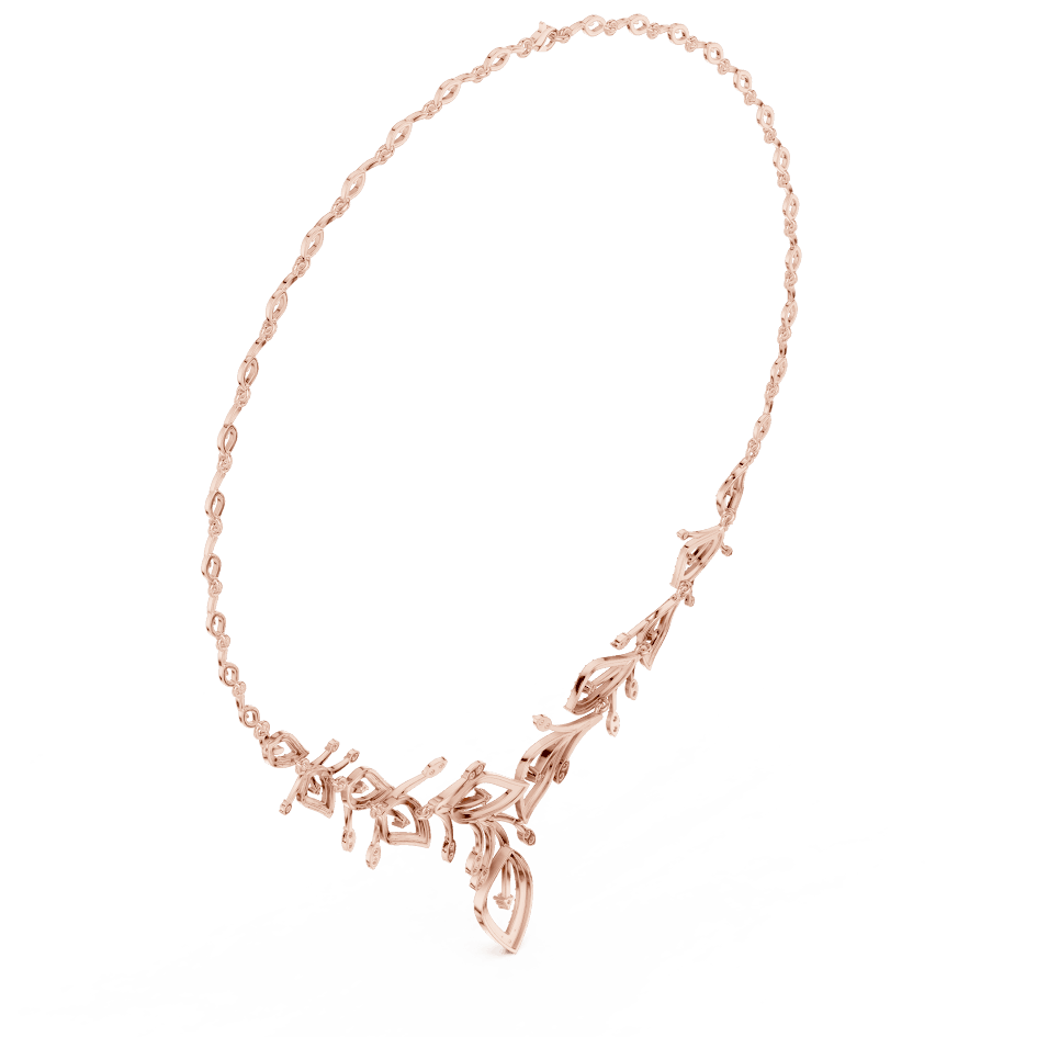 Nature-inspired yellow gold leaf necklace with an elegant vine design and sparkling stone accents by Aortas Jewels.