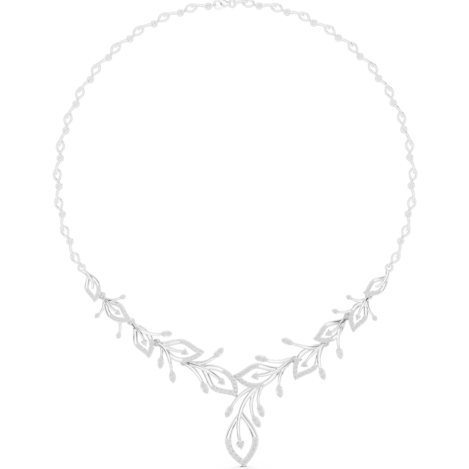 Nature-inspired yellow gold leaf necklace with an elegant vine design and sparkling stone accents by Aortas Jewels.