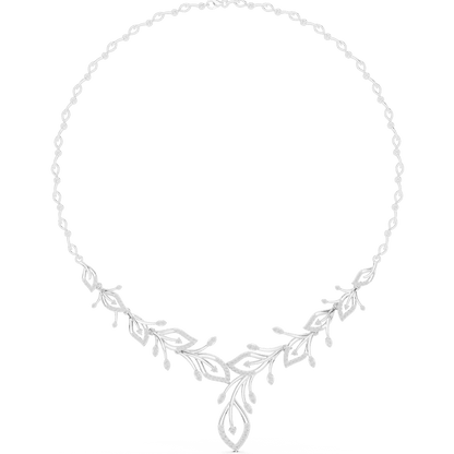 Nature-inspired yellow gold leaf necklace with an elegant vine design and sparkling stone accents by Aortas Jewels.