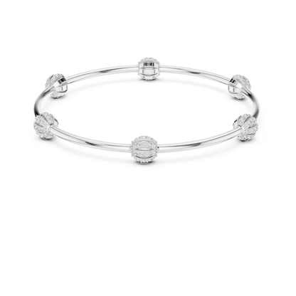 Elegant pavé crystal charm bangle bracelet featuring sparkling bead accents on a sleek polished silver-tone bangle by Aortas Jewels.