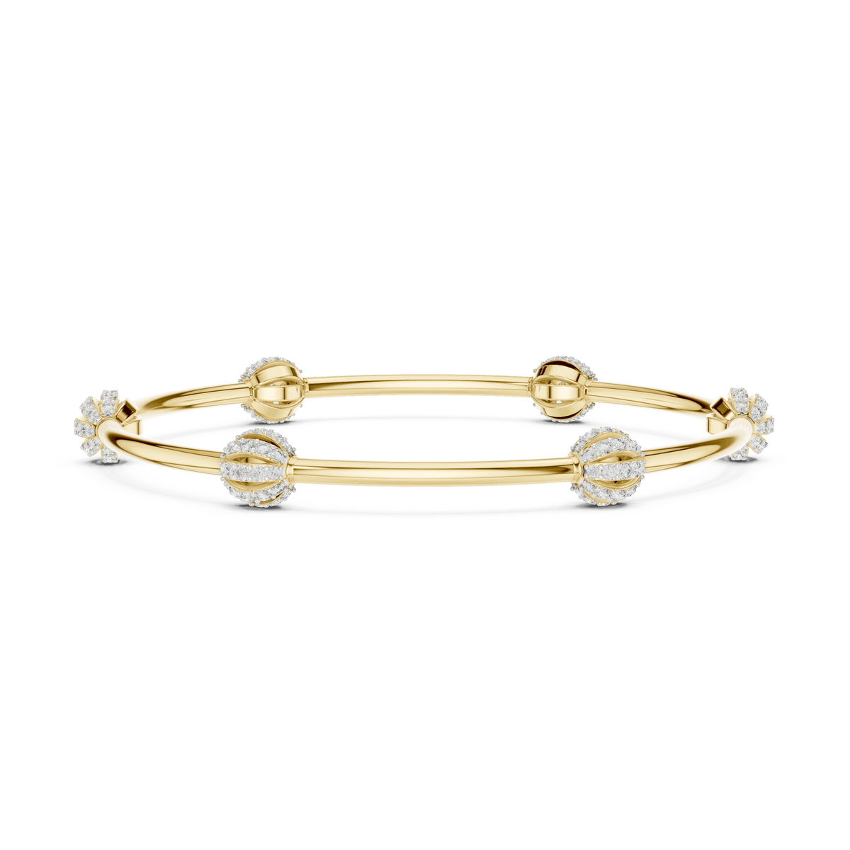 Elegant pavé crystal charm bangle bracelet featuring sparkling bead accents on a sleek polished silver-tone bangle by Aortas Jewels.