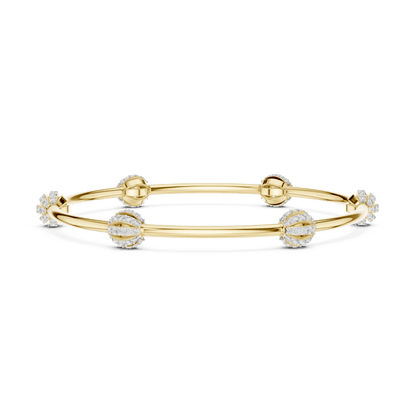 Elegant pavé crystal charm bangle bracelet featuring sparkling bead accents on a sleek polished silver-tone bangle by Aortas Jewels.