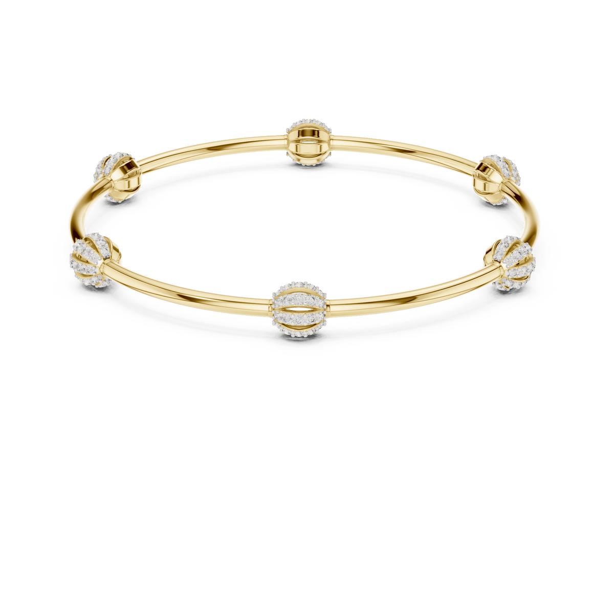 Elegant pavé crystal charm bangle bracelet featuring sparkling bead accents on a sleek polished silver-tone bangle by Aortas Jewels.