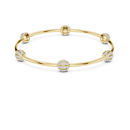 Elegant pavé crystal charm bangle bracelet featuring sparkling bead accents on a sleek polished silver-tone bangle by Aortas Jewels.