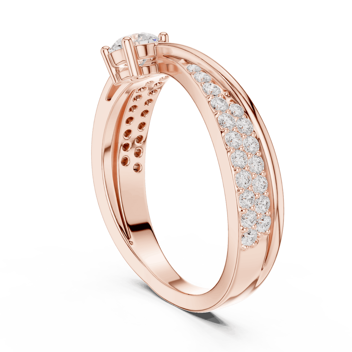 Pavé Diamond Solitaire Engagement Ring featuring a brilliant solitaire setting with a sparkling pavé diamond band and polished finish by Aortas Jewels.