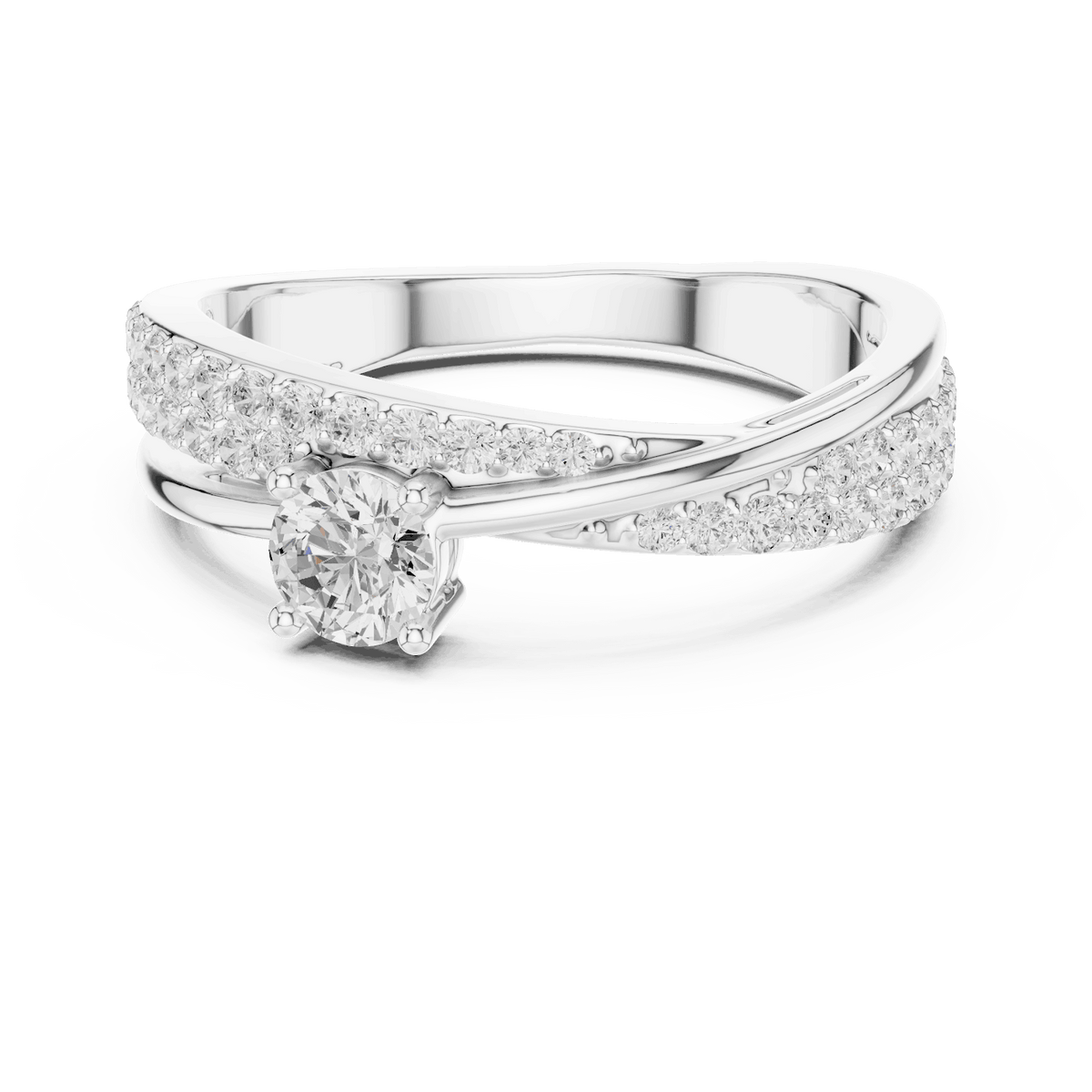 Pavé Diamond Solitaire Engagement Ring featuring a brilliant solitaire setting with a sparkling pavé diamond band and polished finish by Aortas Jewels.