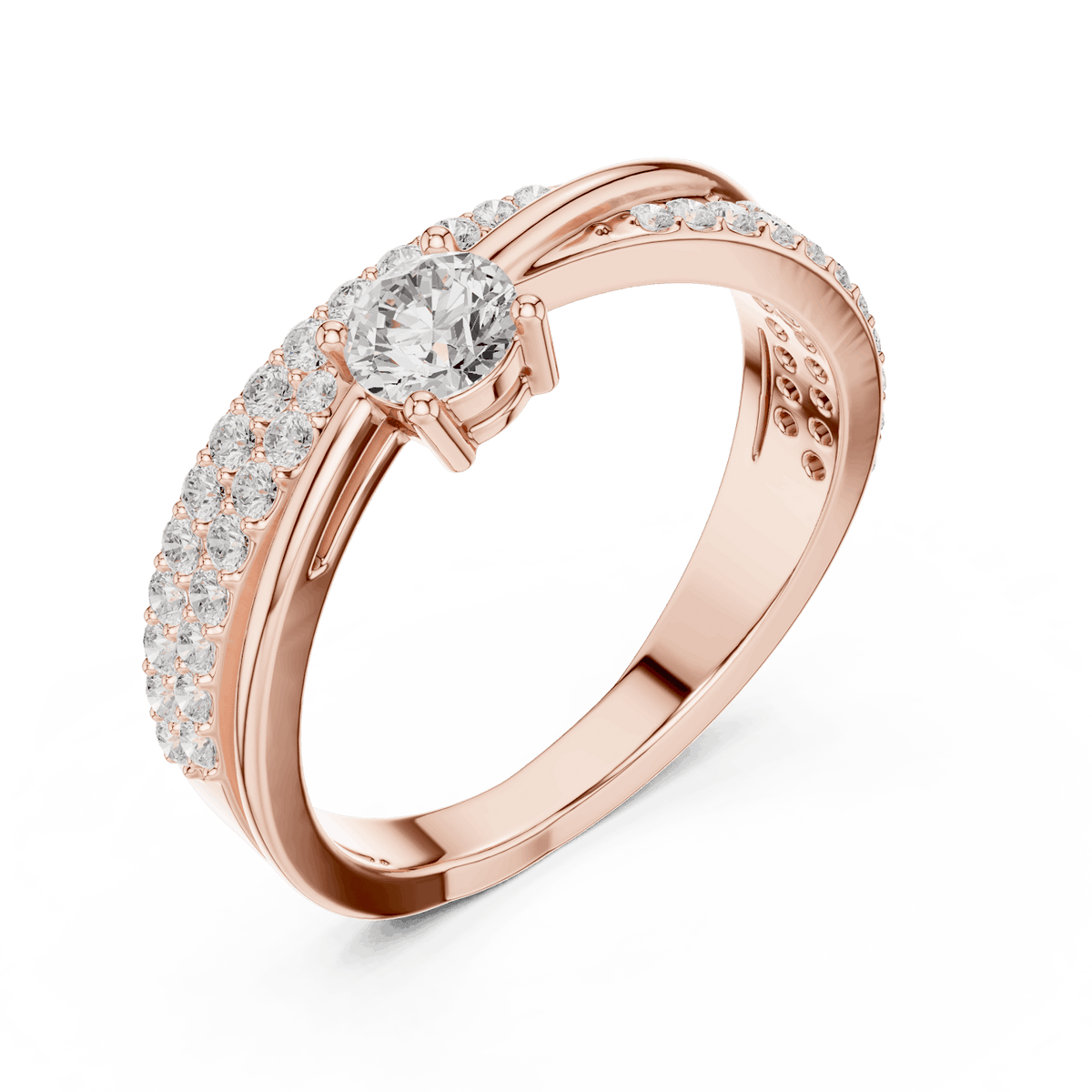 Pavé Diamond Solitaire Engagement Ring featuring a brilliant solitaire setting with a sparkling pavé diamond band and polished finish by Aortas Jewels.