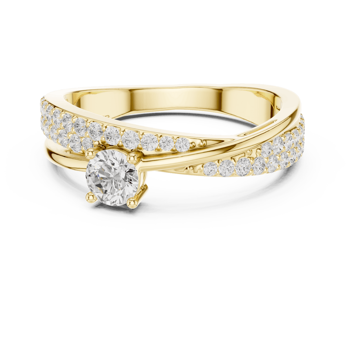 Pavé Diamond Solitaire Engagement Ring featuring a brilliant solitaire setting with a sparkling pavé diamond band and polished finish by Aortas Jewels.