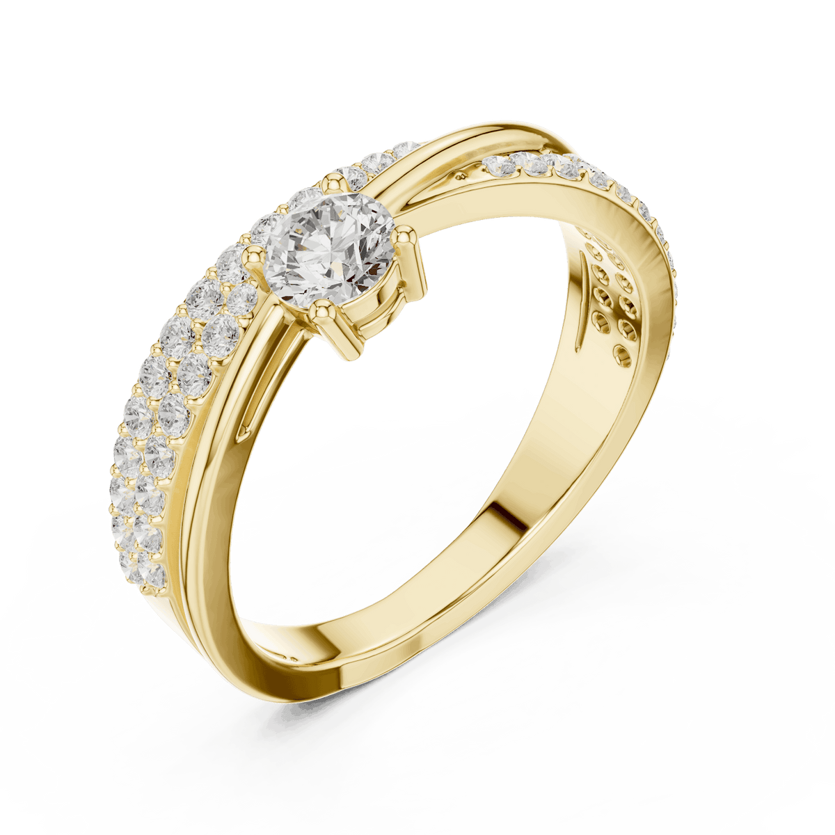 Pavé Diamond Solitaire Engagement Ring featuring a brilliant solitaire setting with a sparkling pavé diamond band and polished finish by Aortas Jewels.
