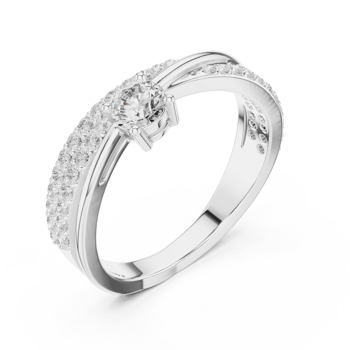 Pavé Diamond Solitaire Engagement Ring featuring a brilliant solitaire setting with a sparkling pavé diamond band and polished finish by Aortas Jewels.