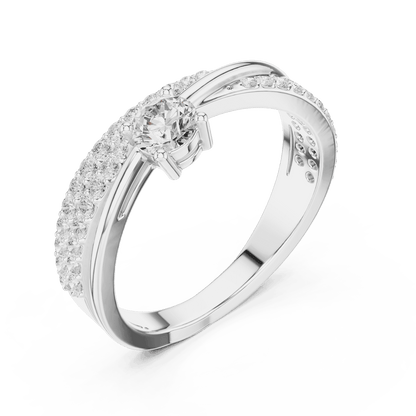 Pavé Diamond Solitaire Engagement Ring featuring a brilliant solitaire setting with a sparkling pavé diamond band and polished finish by Aortas Jewels.