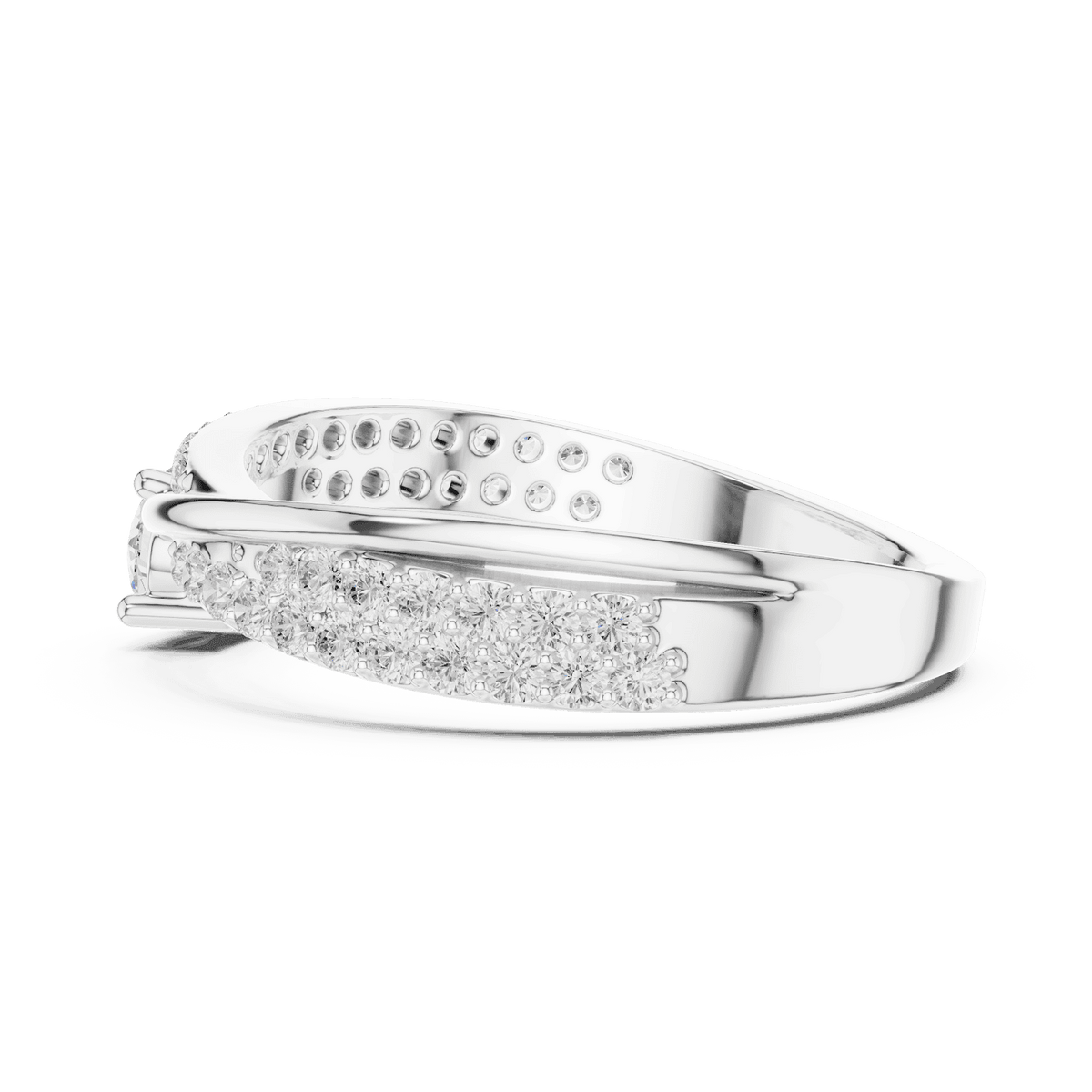 Pavé Diamond Solitaire Engagement Ring featuring a brilliant solitaire setting with a sparkling pavé diamond band and polished finish by Aortas Jewels.