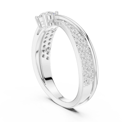 Pavé Diamond Solitaire Engagement Ring featuring a brilliant solitaire setting with a sparkling pavé diamond band and polished finish by Aortas Jewels.