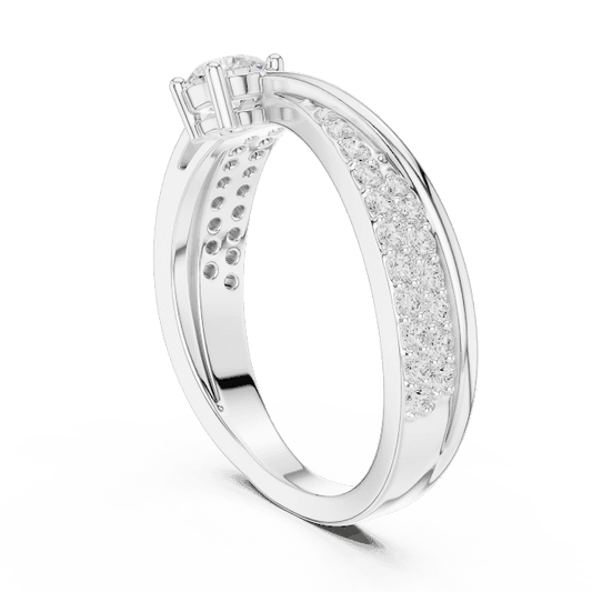 Pavé Diamond Solitaire Engagement Ring featuring a brilliant solitaire setting with a sparkling pavé diamond band and polished finish by Aortas Jewels.
