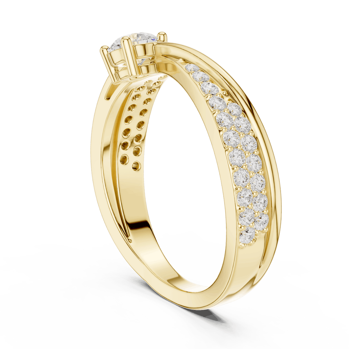 Pavé Diamond Solitaire Engagement Ring featuring a brilliant solitaire setting with a sparkling pavé diamond band and polished finish by Aortas Jewels.