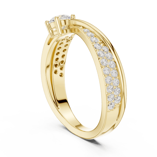Pavé Diamond Solitaire Engagement Ring featuring a brilliant solitaire setting with a sparkling pavé diamond band and polished finish by Aortas Jewels.