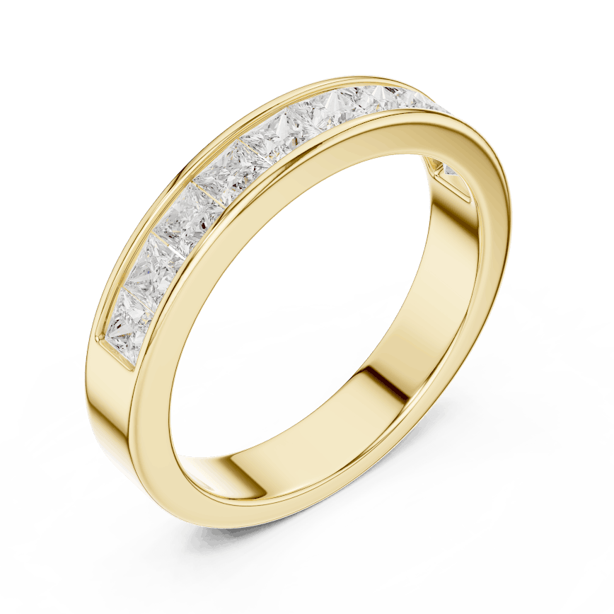 Princess Cut Diamond Channel Band Ring featuring a row of channel-set princess-cut diamonds on a polished band by Aortas Jewels.