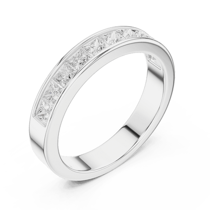 Princess Cut Diamond Channel Band Ring featuring a row of channel-set princess-cut diamonds on a polished band by Aortas Jewels.