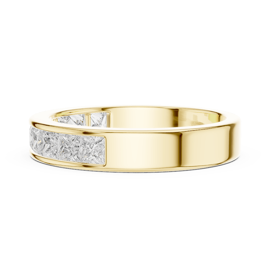 Princess Cut Diamond Channel Band Ring featuring a row of channel-set princess-cut diamonds on a polished band by Aortas Jewels.