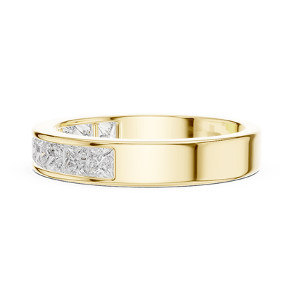 Princess Cut Diamond Channel Band Ring featuring a row of channel-set princess-cut diamonds on a polished band by Aortas Jewels.