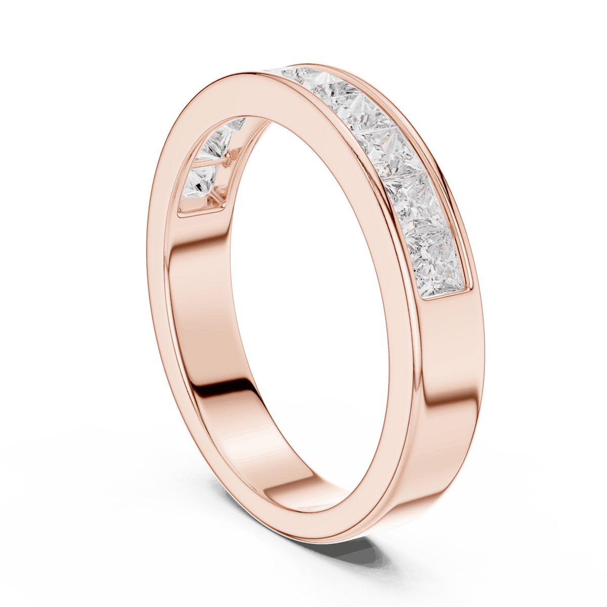 Princess Cut Diamond Channel Band Ring featuring a row of channel-set princess-cut diamonds on a polished band by Aortas Jewels.