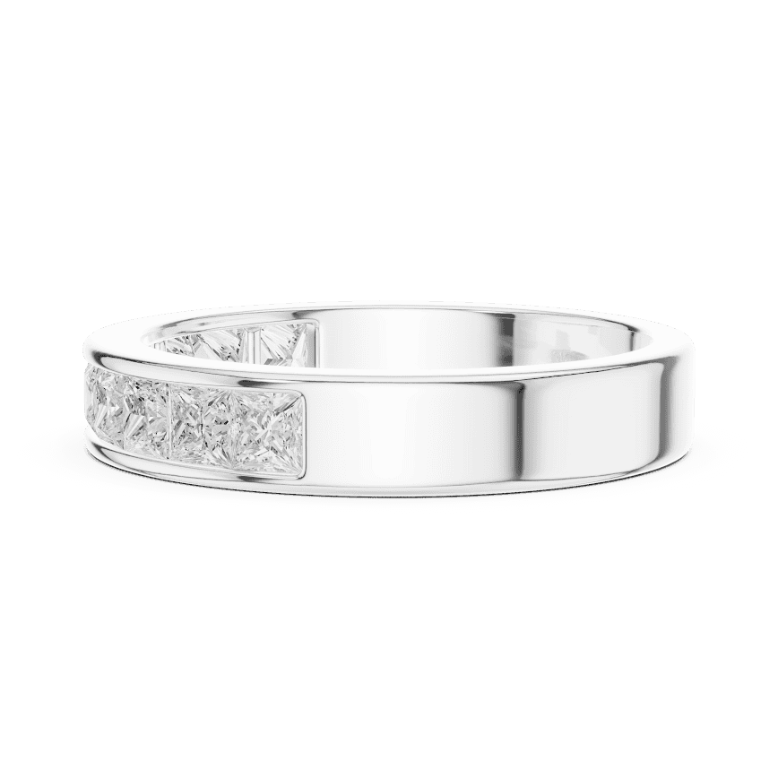 Princess Cut Diamond Channel Band Ring featuring a row of channel-set princess-cut diamonds on a polished band by Aortas Jewels.