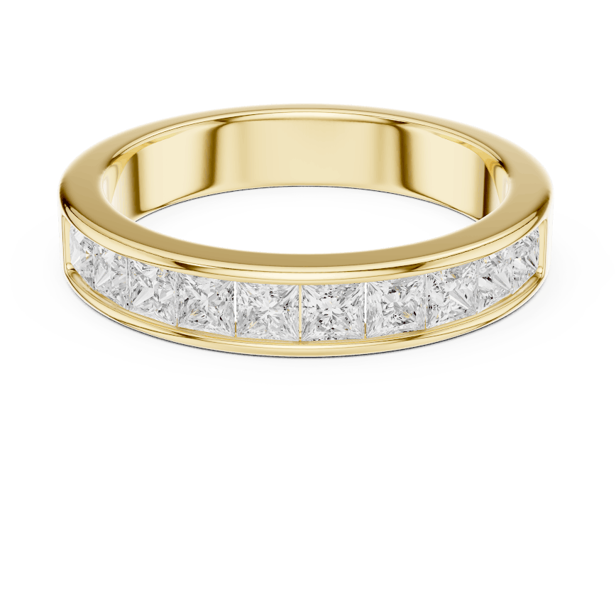 Princess Cut Diamond Channel Band Ring featuring a row of channel-set princess-cut diamonds on a polished band by Aortas Jewels.