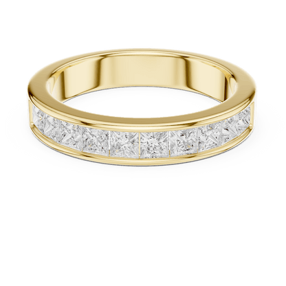 Princess Cut Diamond Channel Band Ring featuring a row of channel-set princess-cut diamonds on a polished band by Aortas Jewels.