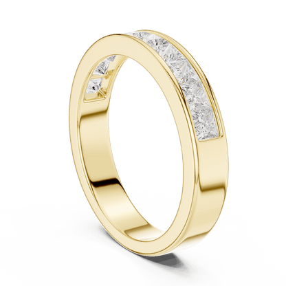 Princess Cut Diamond Channel Band Ring featuring a row of channel-set princess-cut diamonds on a polished band by Aortas Jewels.