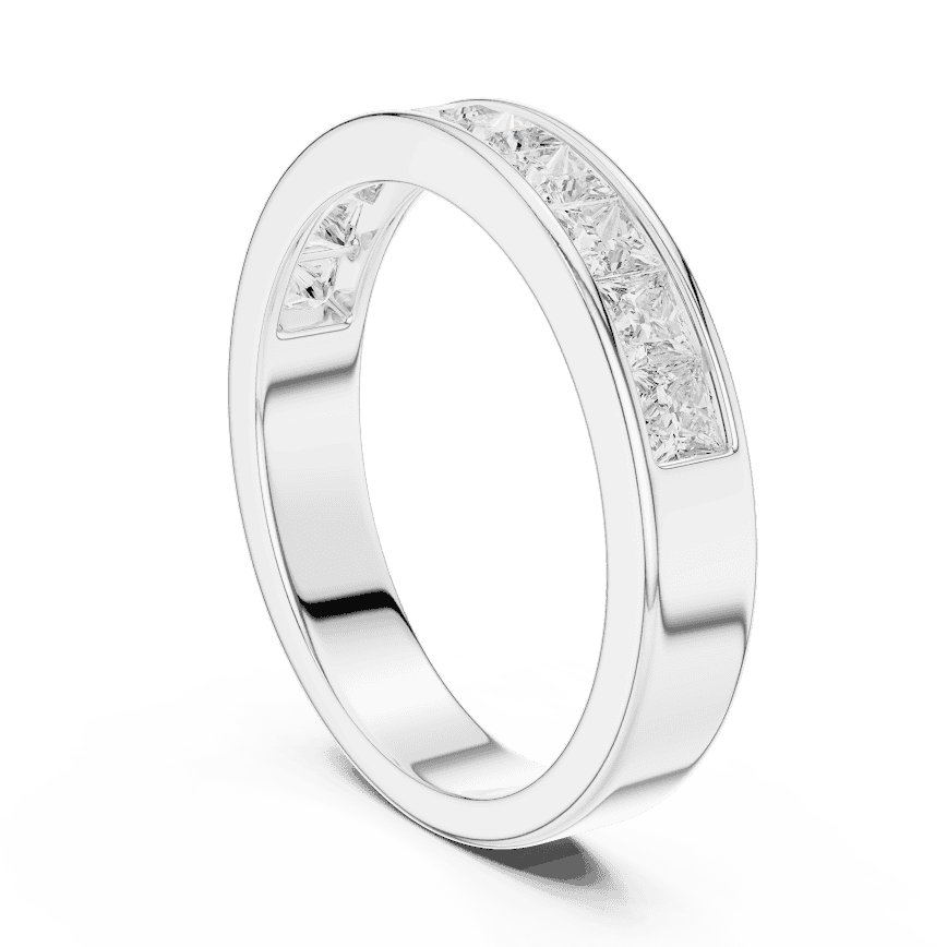 Princess Cut Diamond Channel Band Ring featuring a row of channel-set princess-cut diamonds on a polished band by Aortas Jewels.