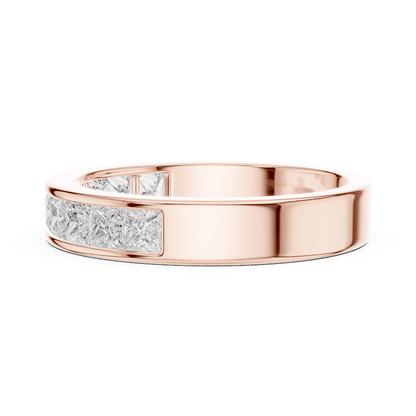 Princess Cut Diamond Channel Band Ring featuring a row of channel-set princess-cut diamonds on a polished band by Aortas Jewels.